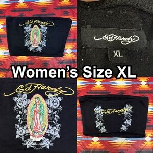 Ed Hardy Women’s Size XL Black Top Our Lady Guadalupe Virgin Mary